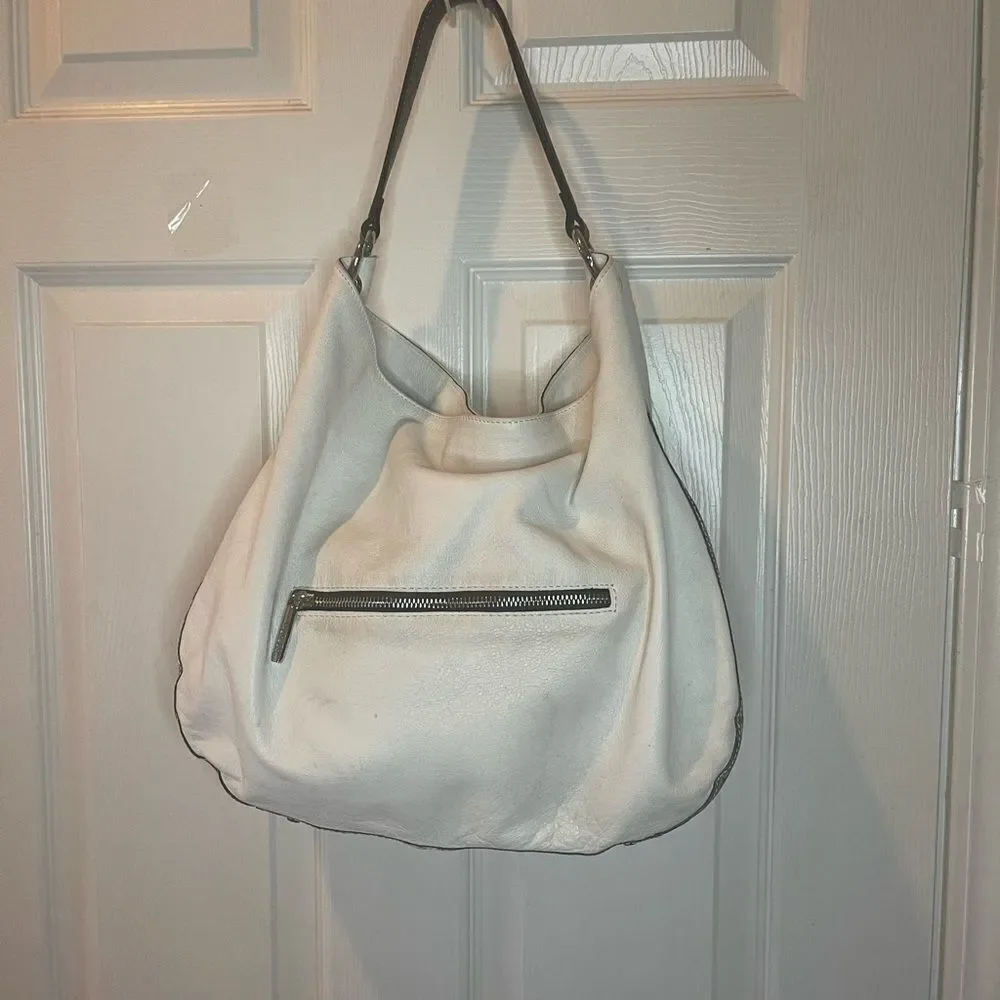 ARCADIA made in Italy White Genuine Leather Satchel Snake skin print accent.
